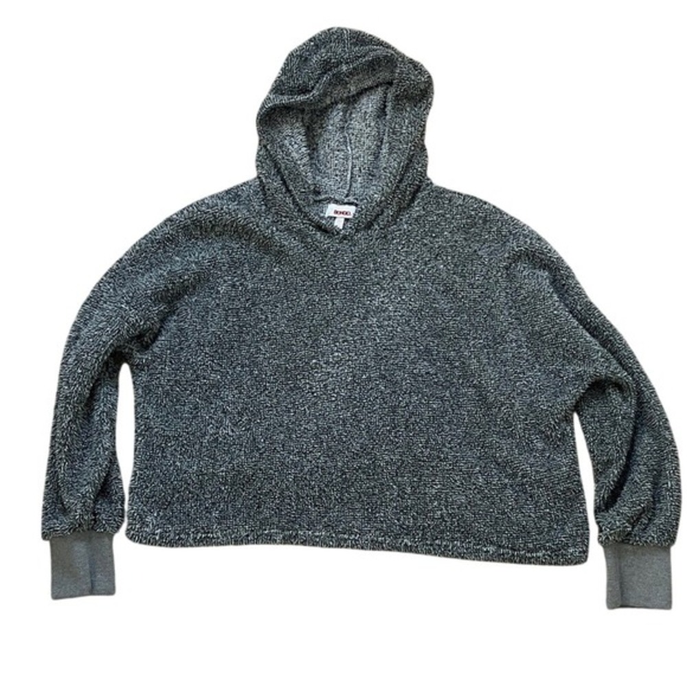 Bongo Womens Y2K XL Grey Marl Eyelash Knit Fuzzy Cropped Pullover Hoodie Sweater
